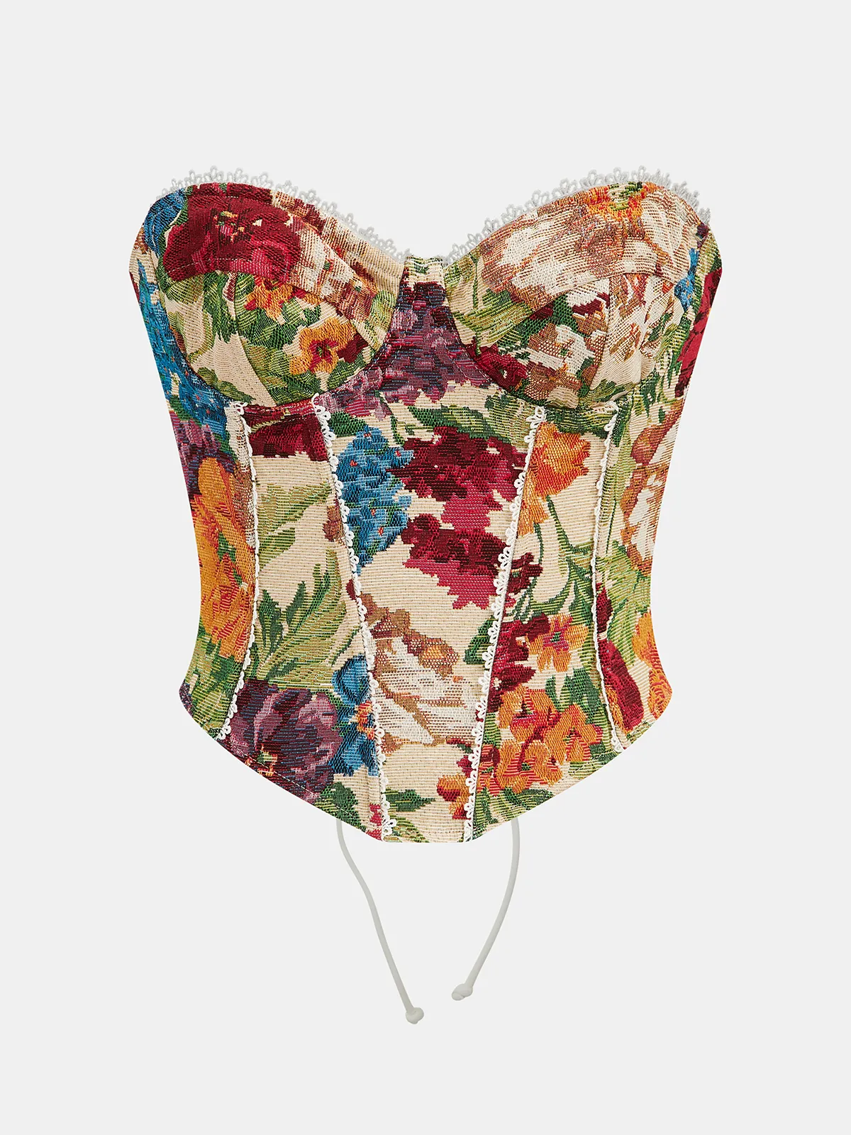 Lace Trim Lace-Up Back Corset Top sold by COMMENSE