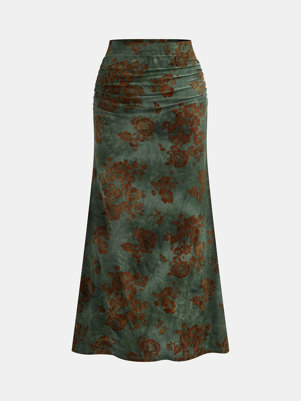 Floral Jacquard Ruched Maxi Skirt sold by COMMENSE