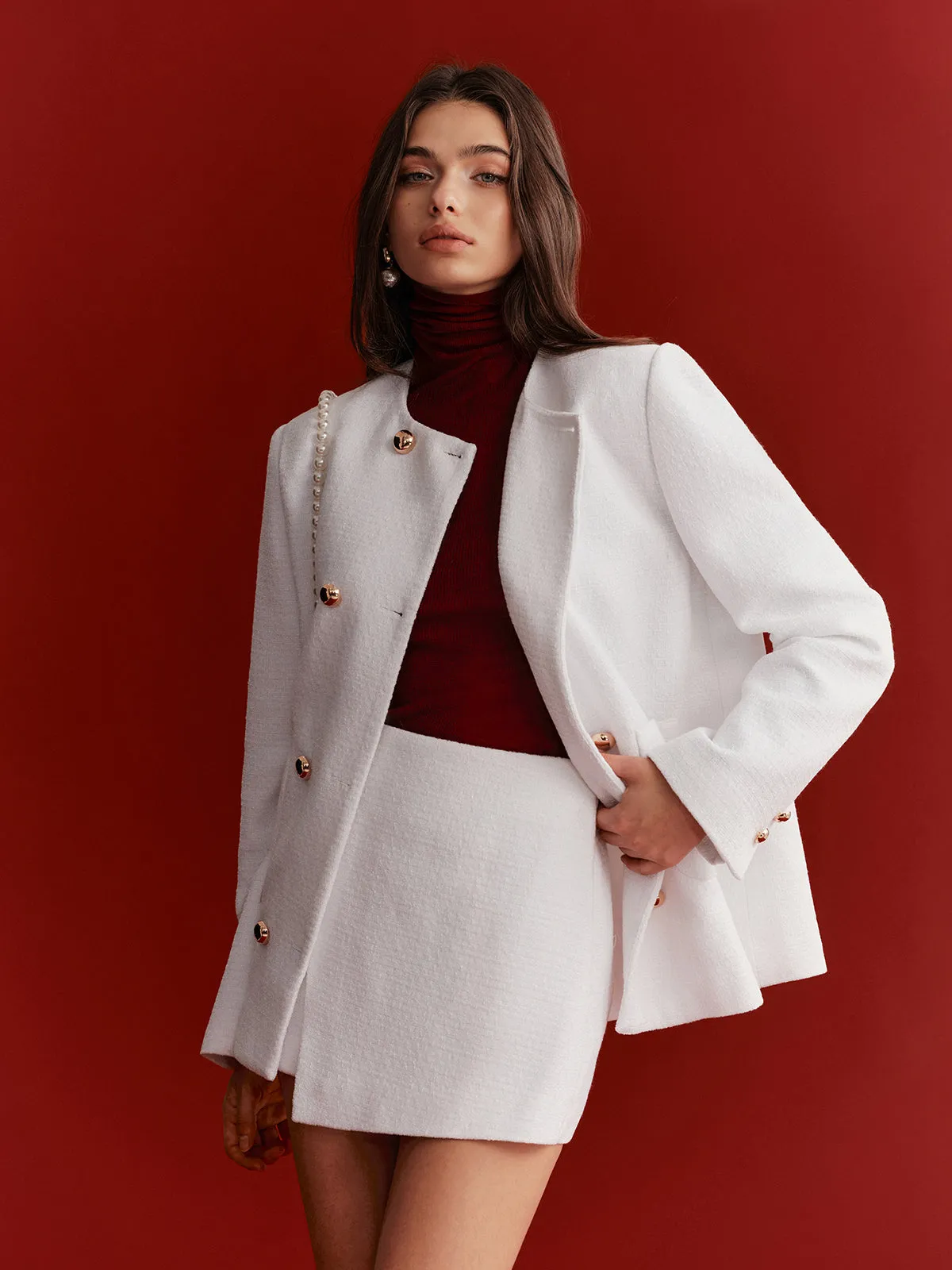 Metal Double-Breasted Tweed Blazer sold by COMMENSE product image thumbnail 3