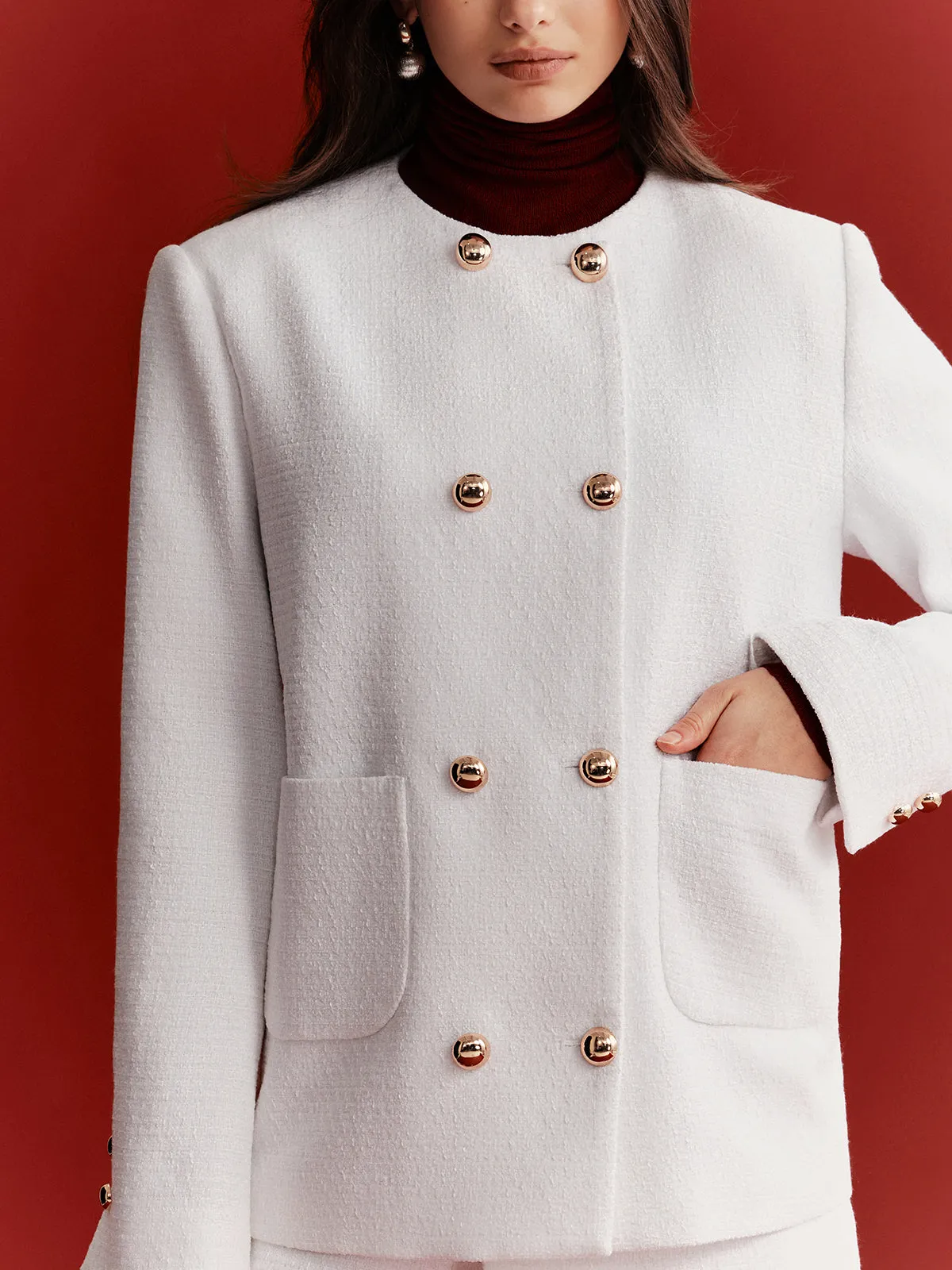 Metal Double-Breasted Tweed Blazer sold by COMMENSE product image thumbnail 5