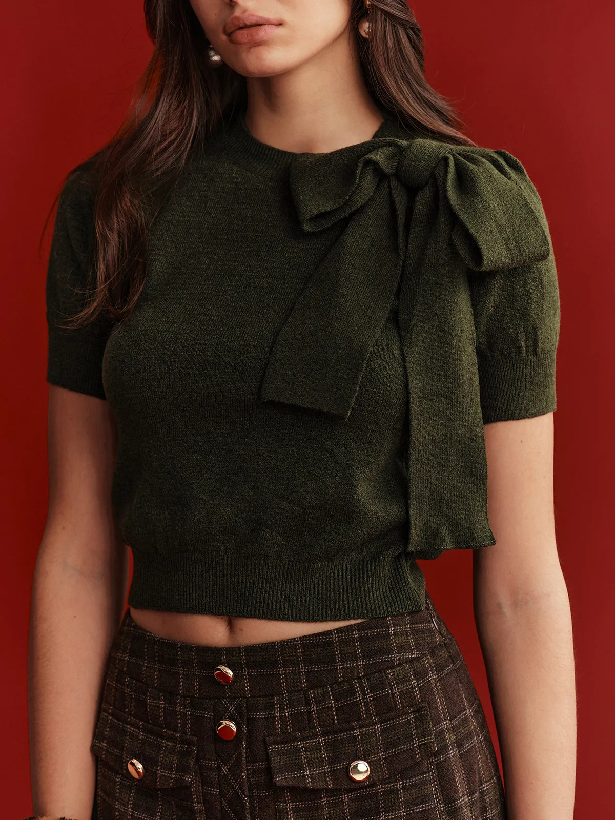Bow Detail Knit Crop Top sold by COMMENSE product image thumbnail 4