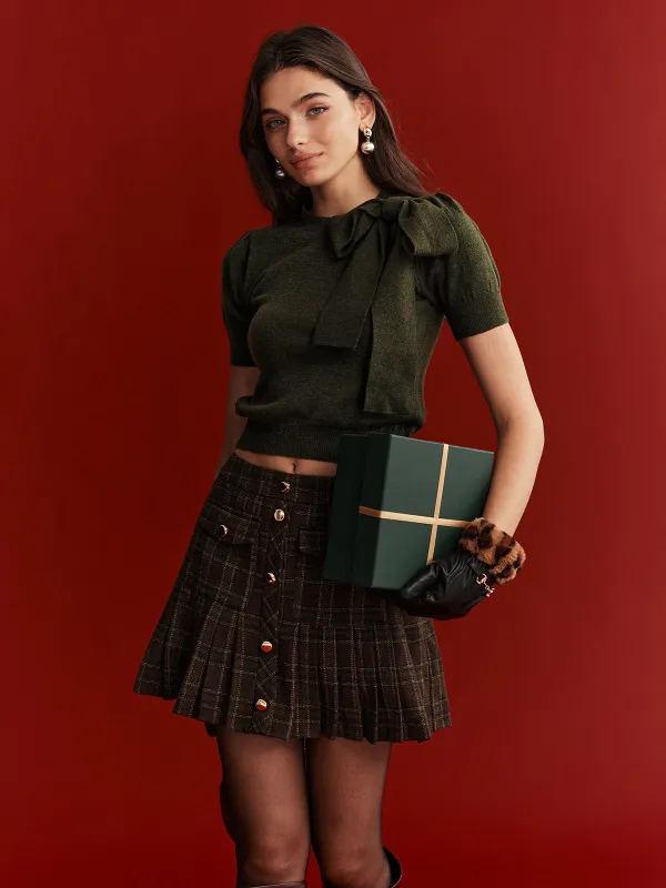 Bow Detail Knit Crop Top sold by COMMENSE