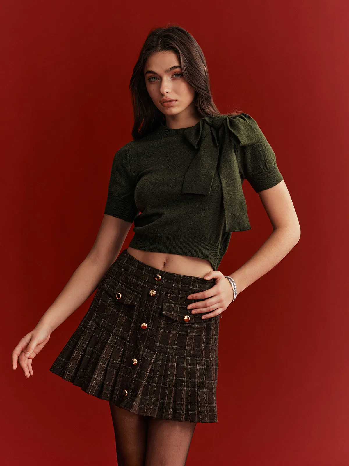 Bow Detail Knit Crop Top sold by COMMENSE product image thumbnail 5