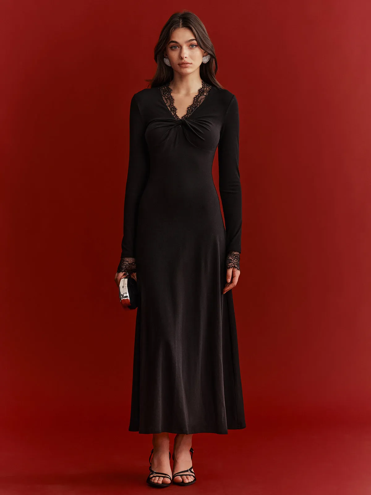 Lace Trim Twist Maxi Dress sold by COMMENSE product image thumbnail 2