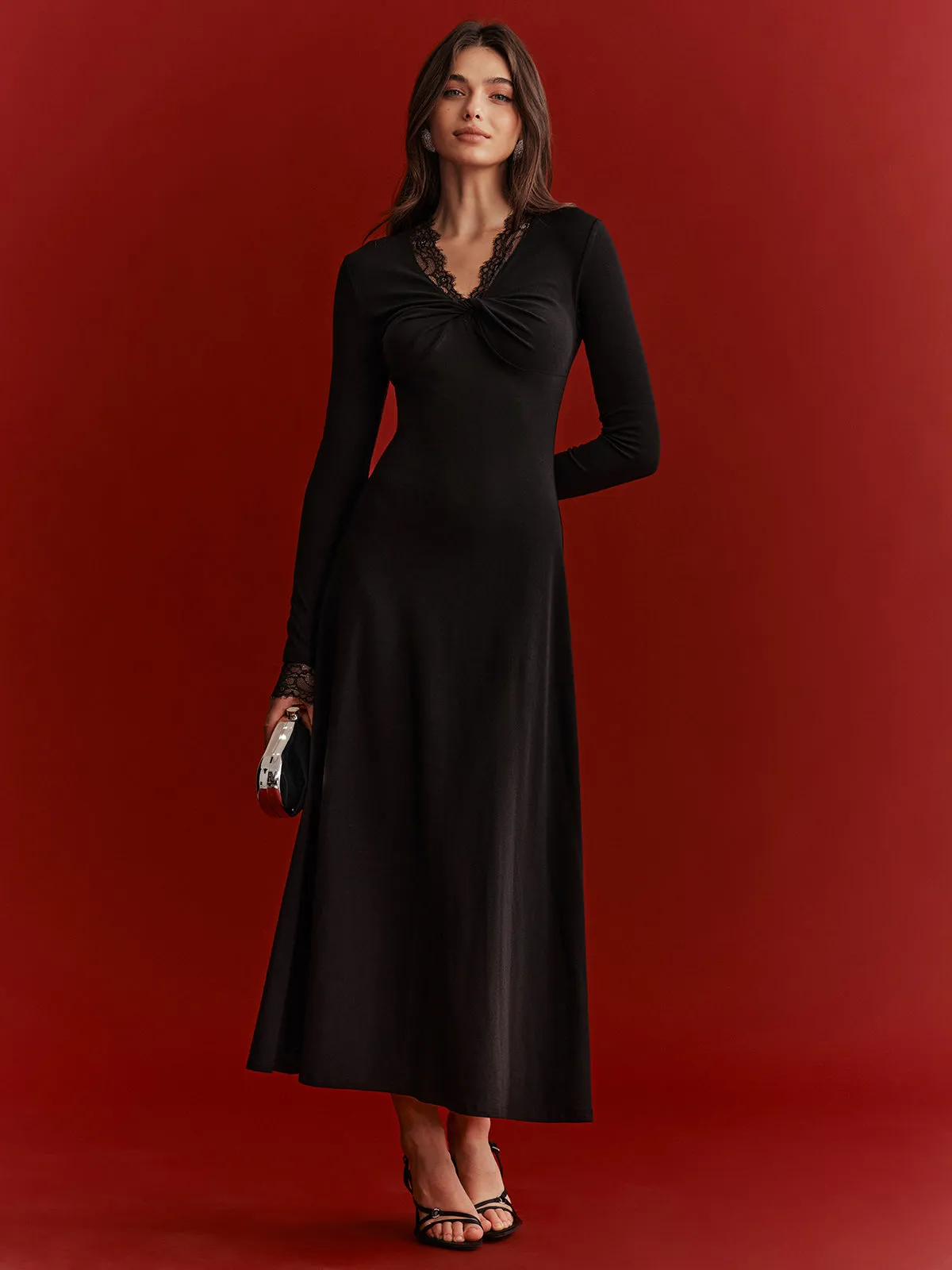 Lace Trim Twist Maxi Dress sold by COMMENSE product image thumbnail 3