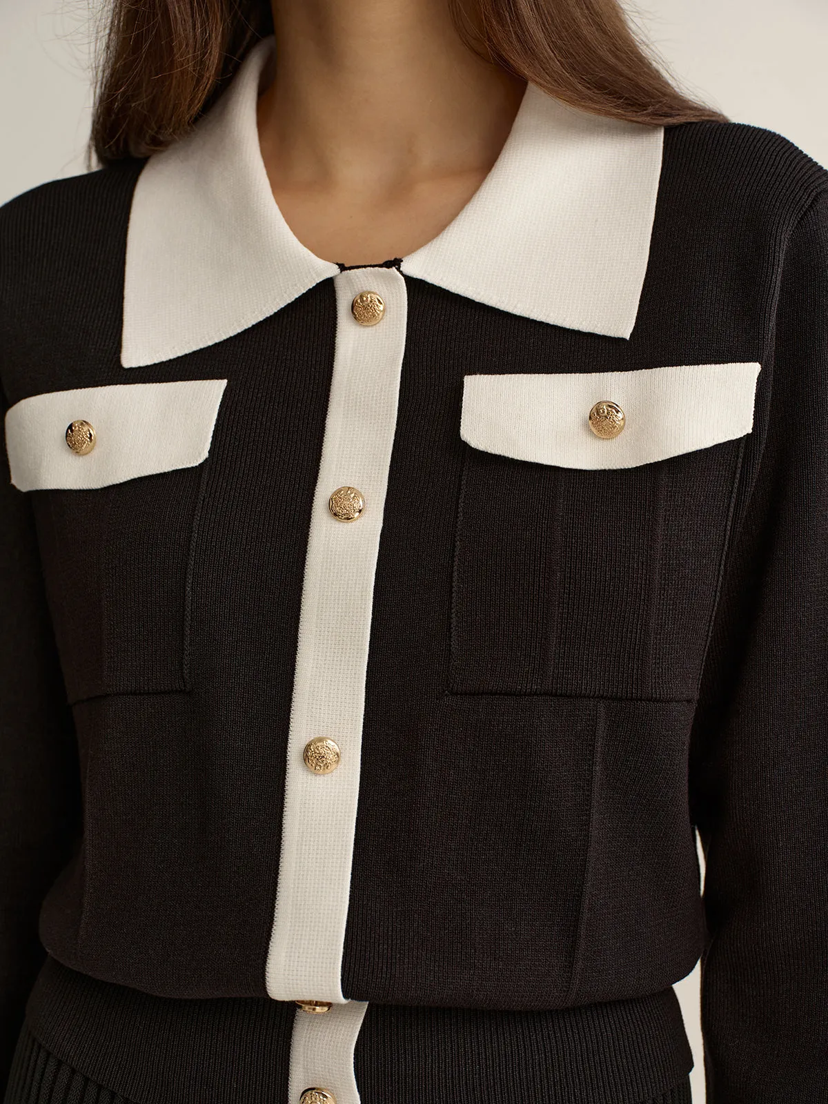 Contrast Trim Knit Top and Pleated Skirt Set sold by COMMENSE product image thumbnail 5