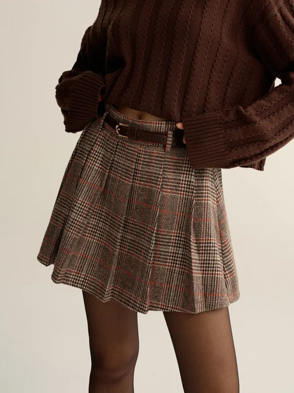 Belted Plaid Tweed Mini Skirt sold by COMMENSE