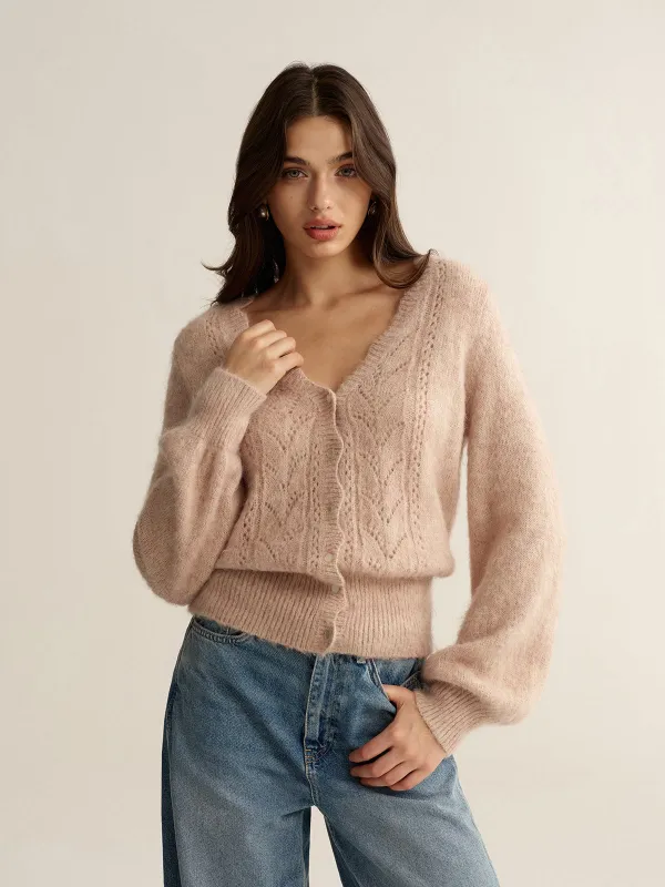 Scalloped Edge Wool-Blend Knit Cardigan sold by COMMENSE