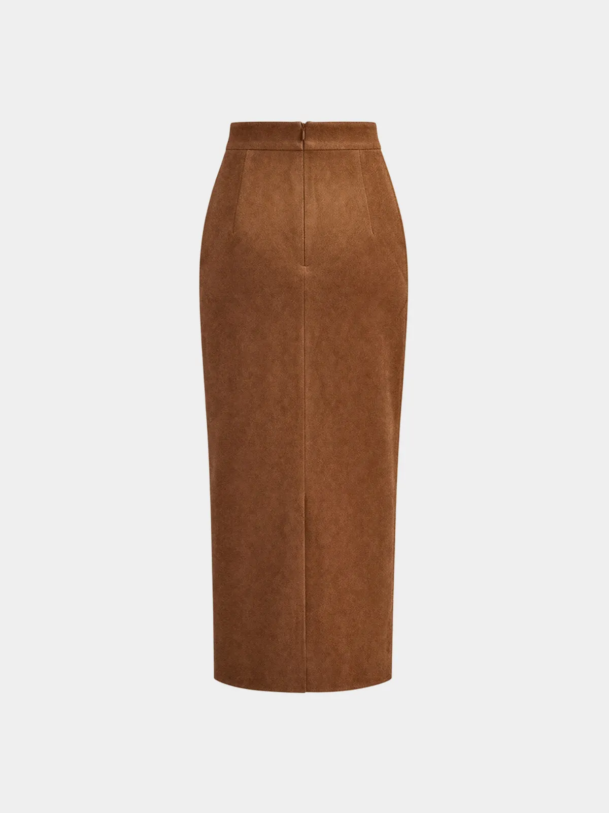Draped Slit Suede Effect Midi Skirt sold by COMMENSE product image thumbnail 2