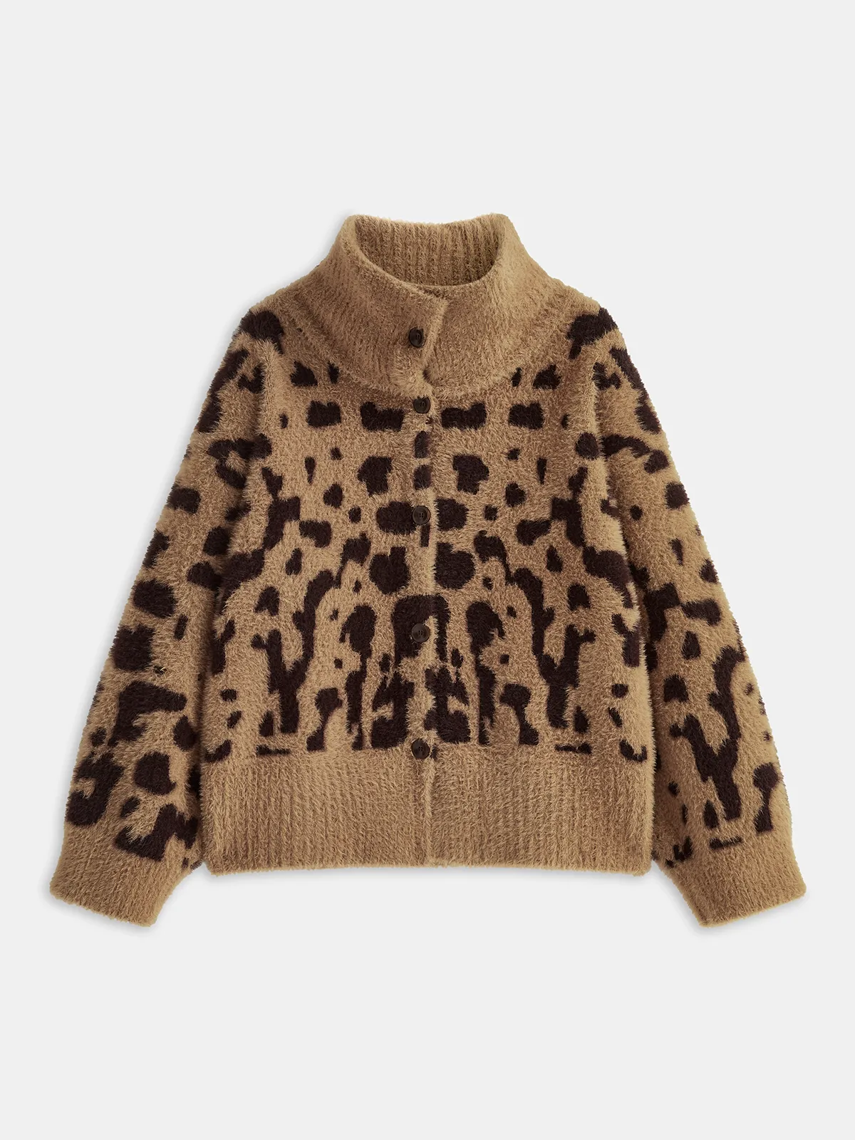 Leopard Print Fuzzy Knit Cardigan sold by COMMENSE