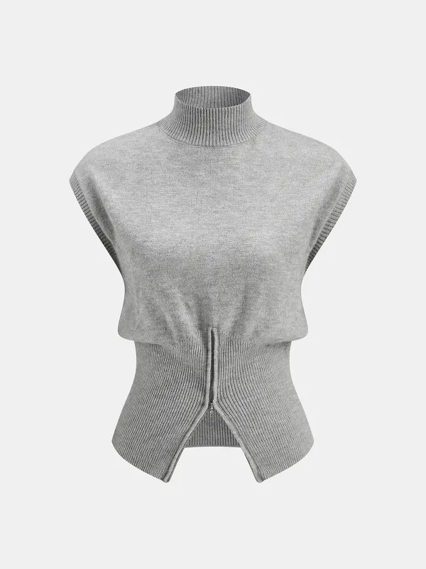 Zipper Mock Neck Sleeveless Knit Vest sold by COMMENSE