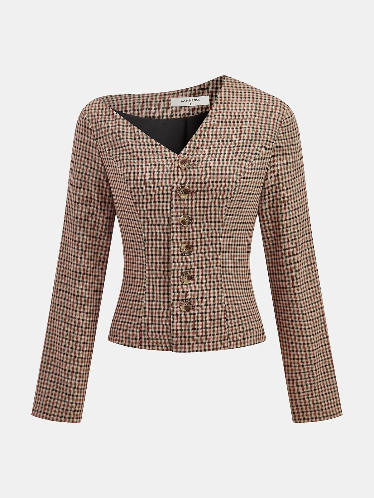Asymmetric Neckline Plaid Jacket sold by COMMENSE