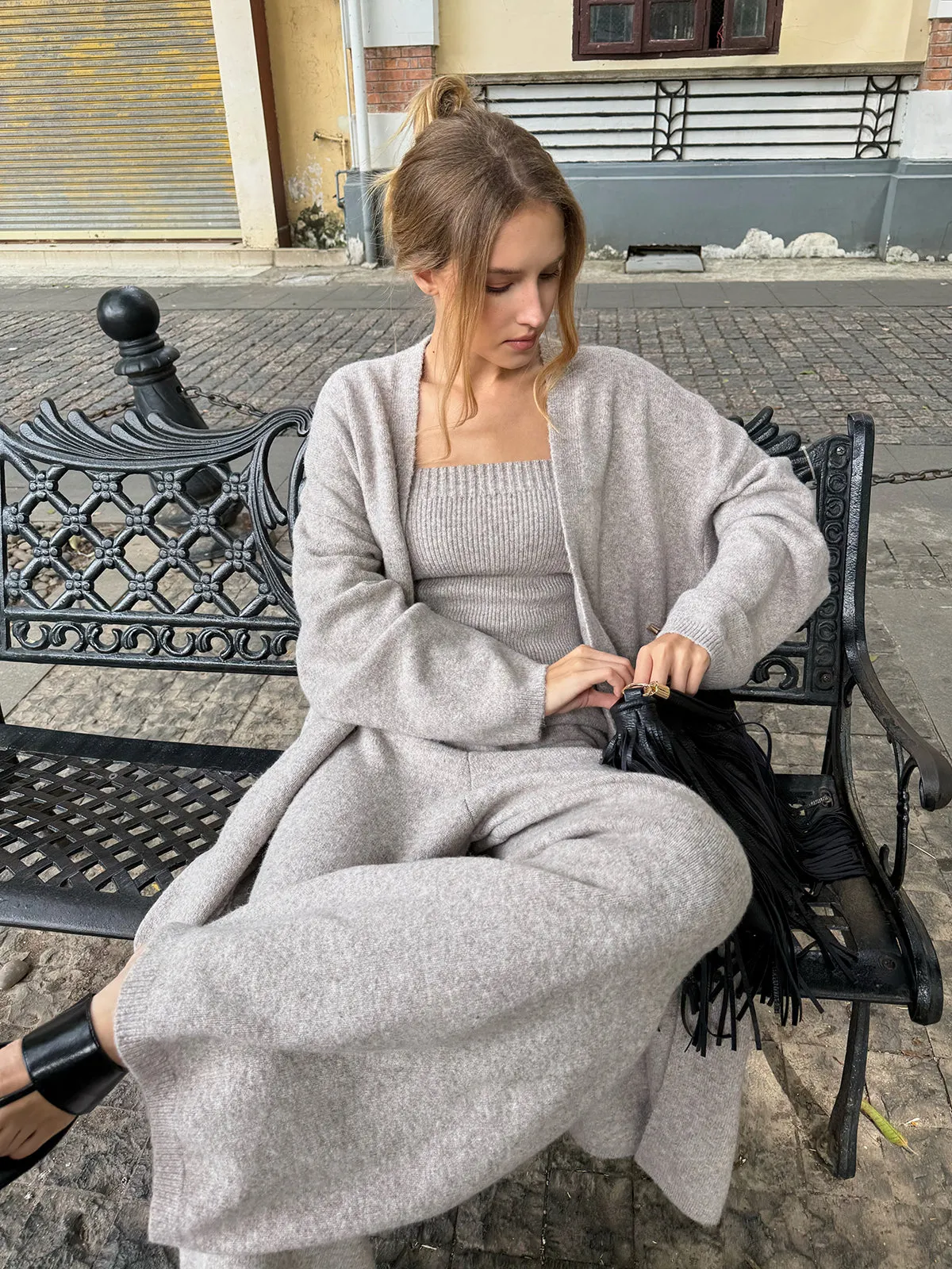 Three-Piece Knit Bustier Cardigan Pants Set sold by COMMENSE product image thumbnail 2