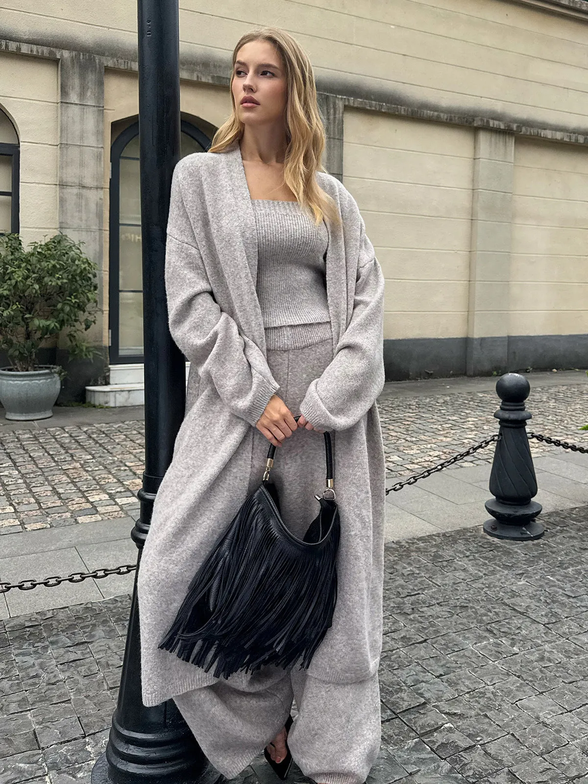 Three-Piece Knit Bustier Cardigan Pants Set sold by COMMENSE product image thumbnail 3