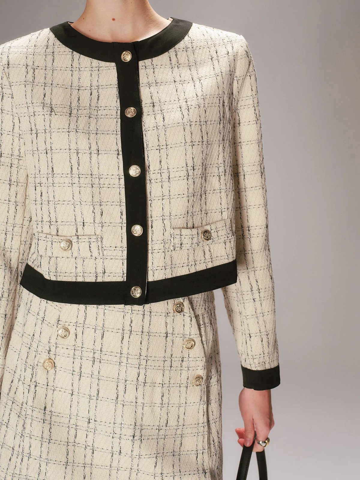 Contrast Trim Tweed Jacket and Shorts Set sold by COMMENSE product image thumbnail 3