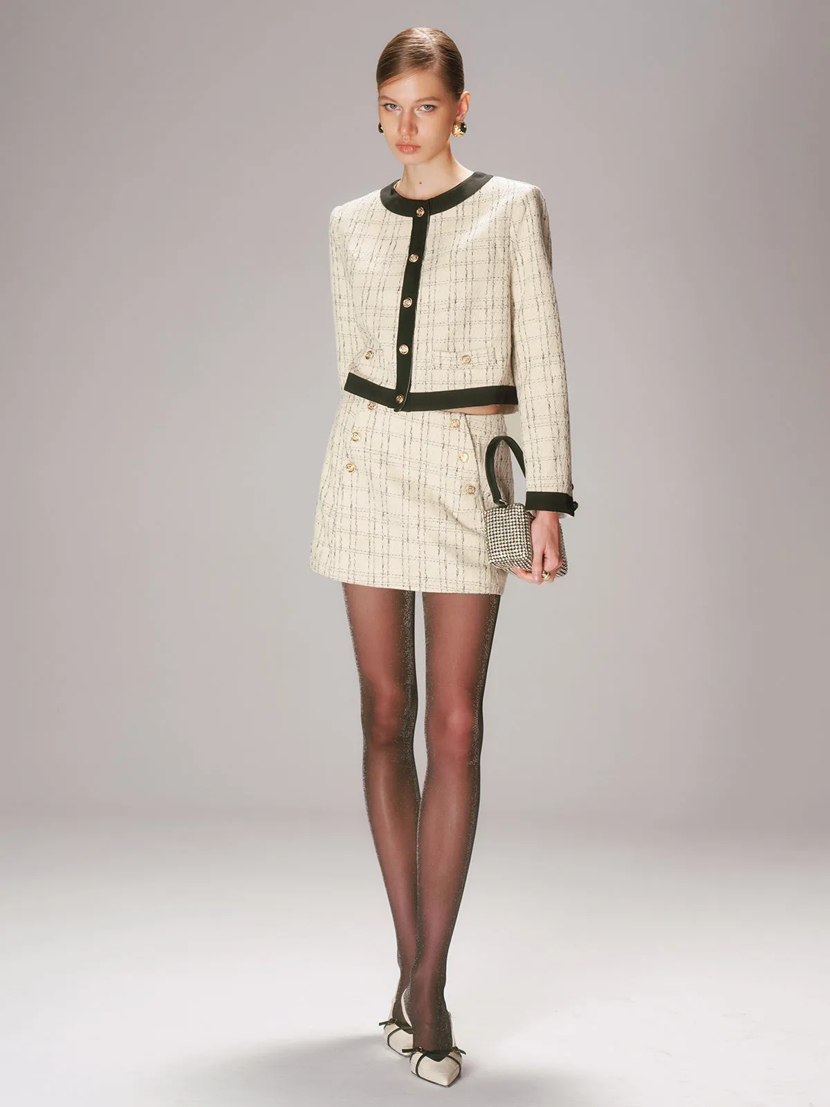 Contrast Trim Tweed Jacket and Shorts Set sold by COMMENSE product image thumbnail 4