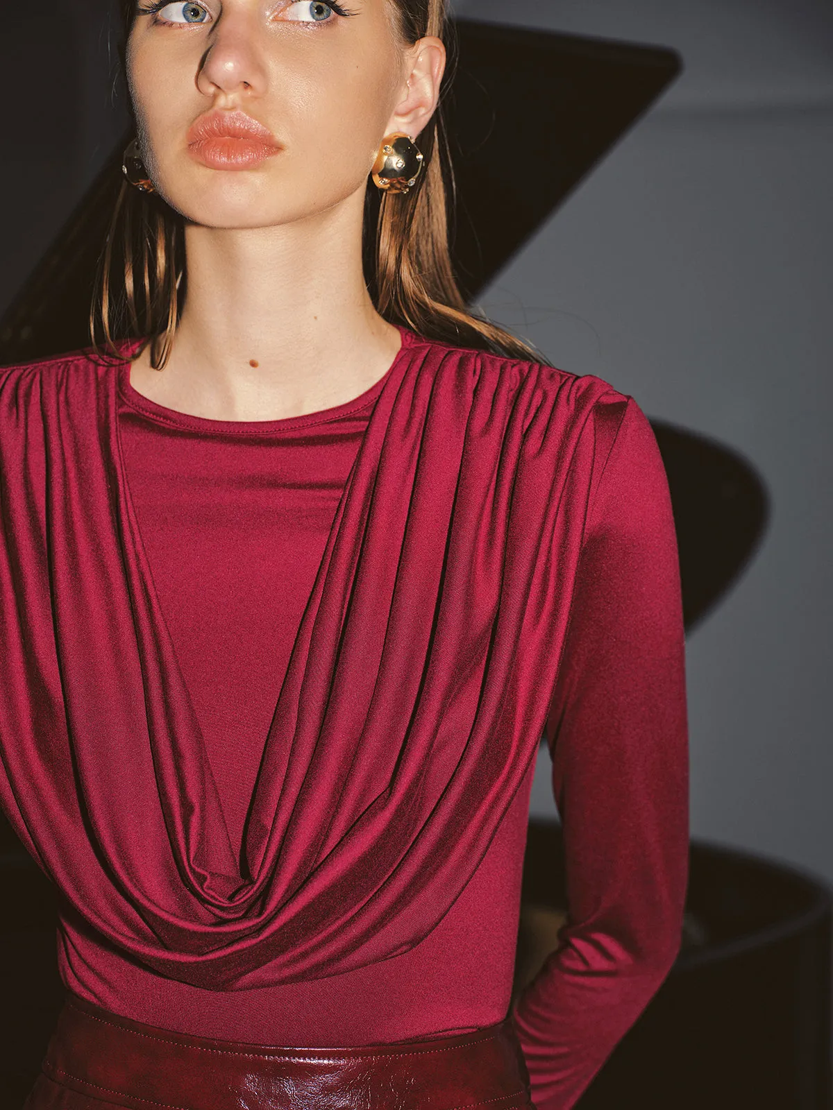 Long-Sleeve Draped Neck Top sold by COMMENSE product image thumbnail 2