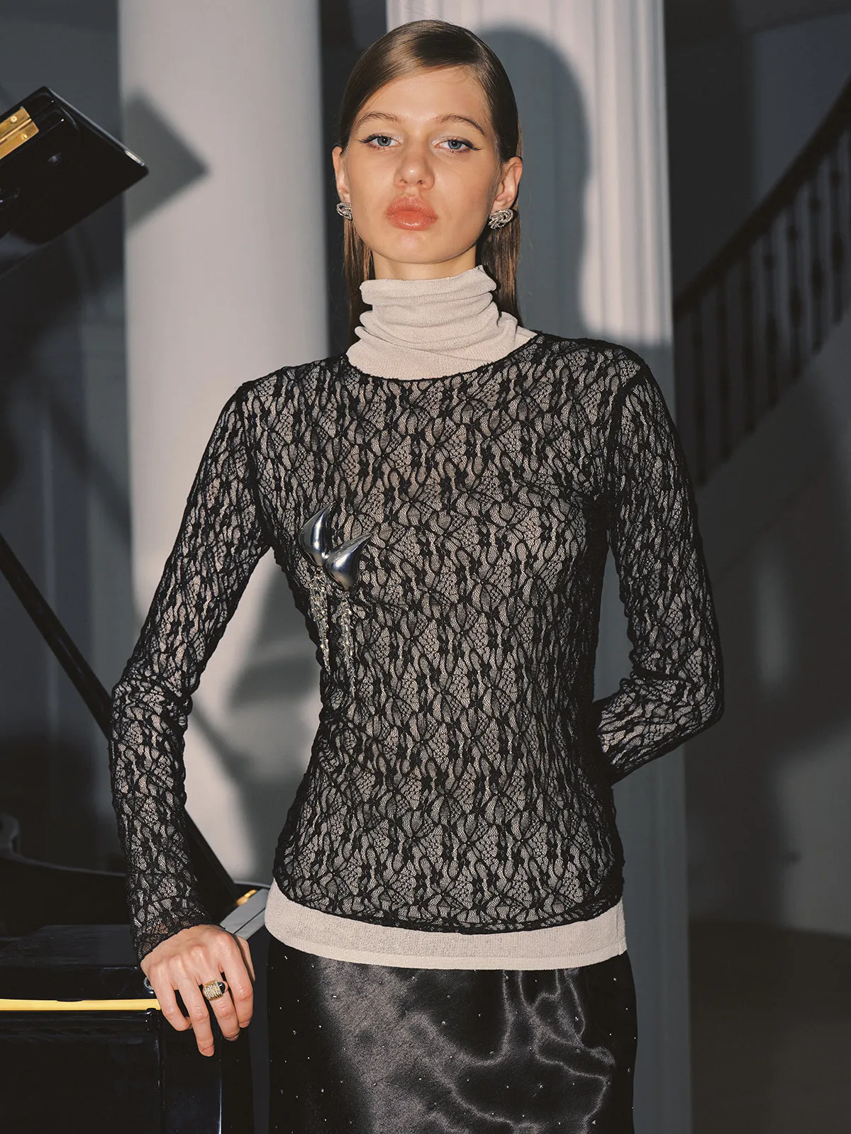 Sheer Mesh Lace Blouse sold by COMMENSE product image thumbnail 3