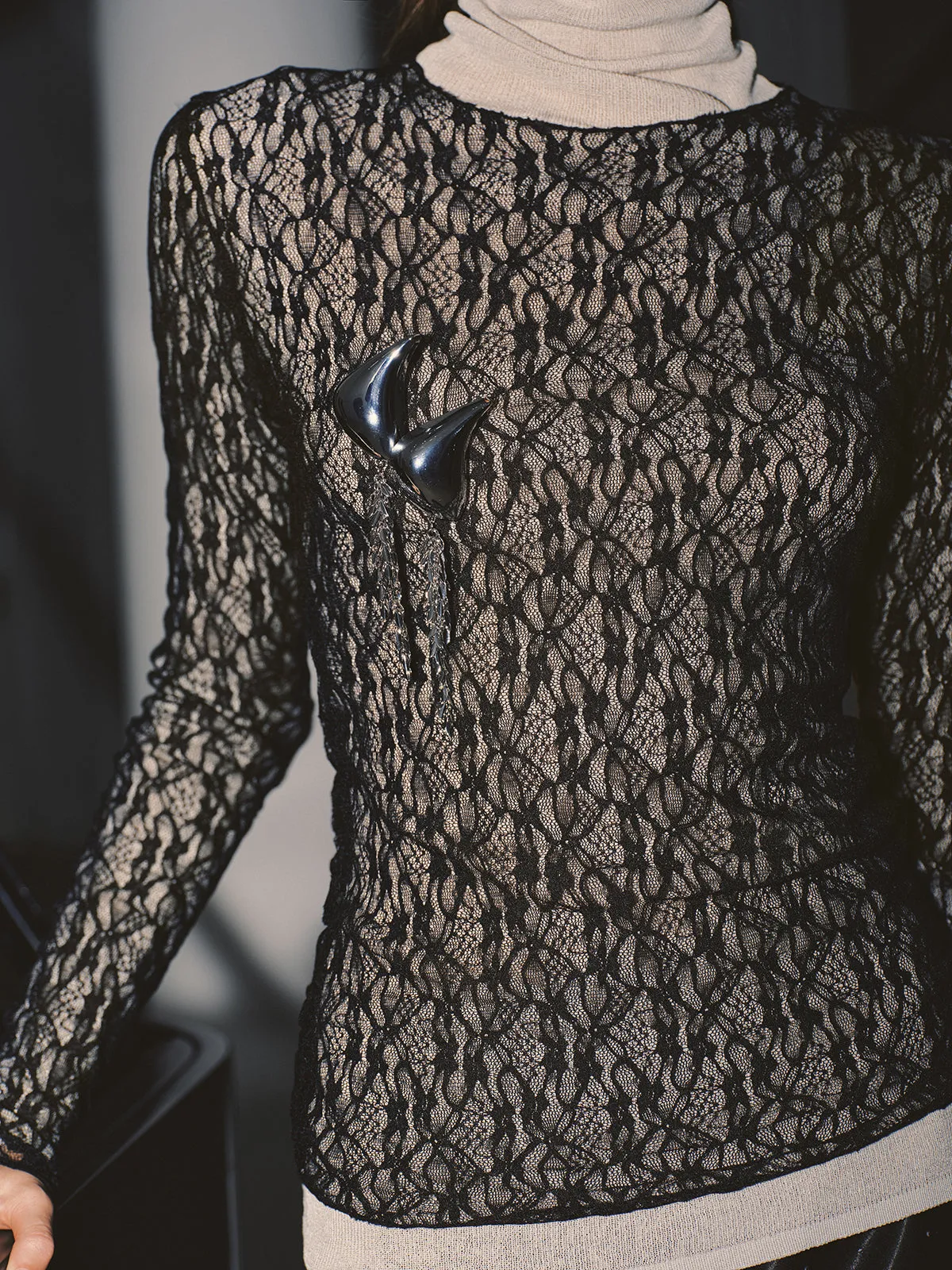 Sheer Mesh Lace Blouse sold by COMMENSE product image thumbnail 4