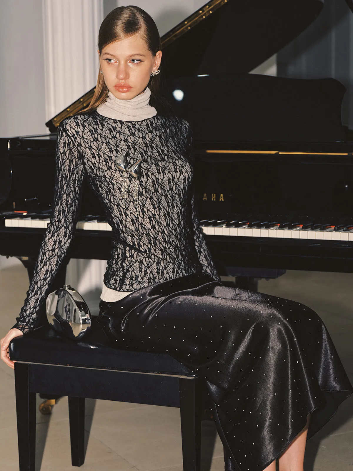 Sheer Mesh Lace Blouse sold by COMMENSE