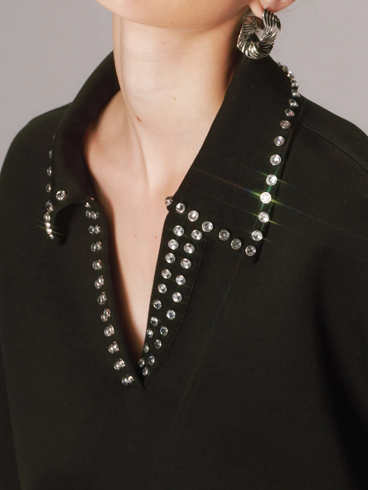 Rhinestone Collar Long-Sleeve Sweatshirt sold by COMMENSE product image thumbnail 3