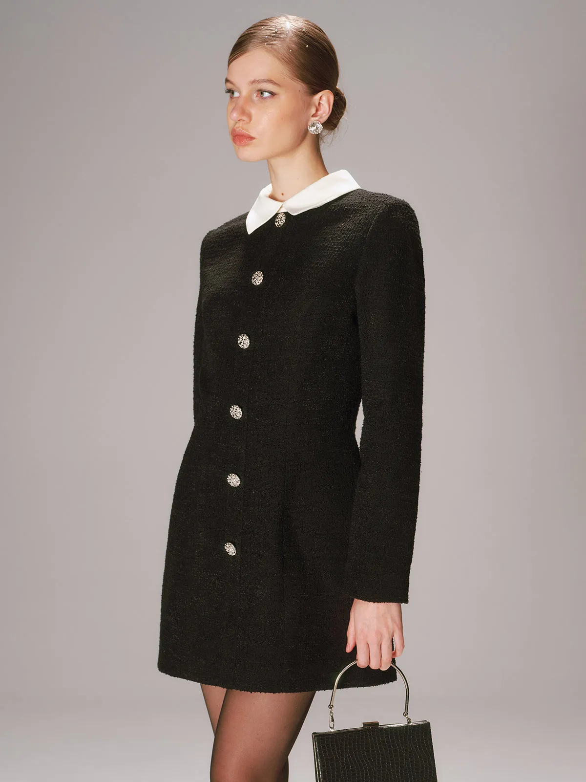 Contrast Collar Tweed Mini Dress sold by COMMENSE product image thumbnail 5