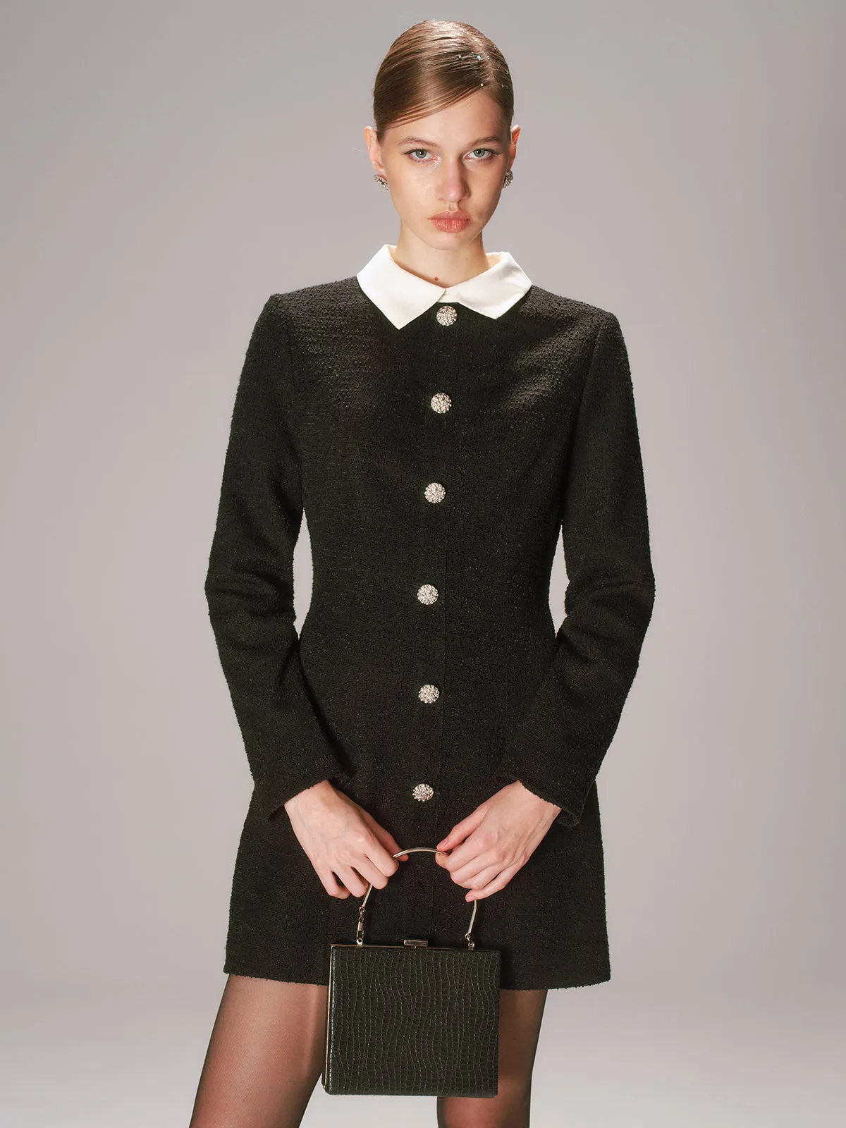 Contrast Collar Tweed Mini Dress sold by COMMENSE product image thumbnail 2