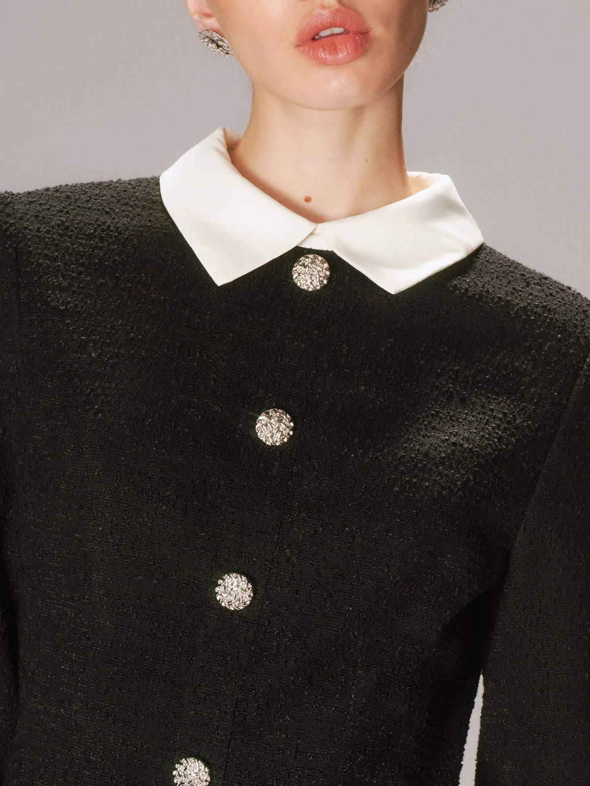 Contrast Collar Tweed Mini Dress sold by COMMENSE product image thumbnail 3