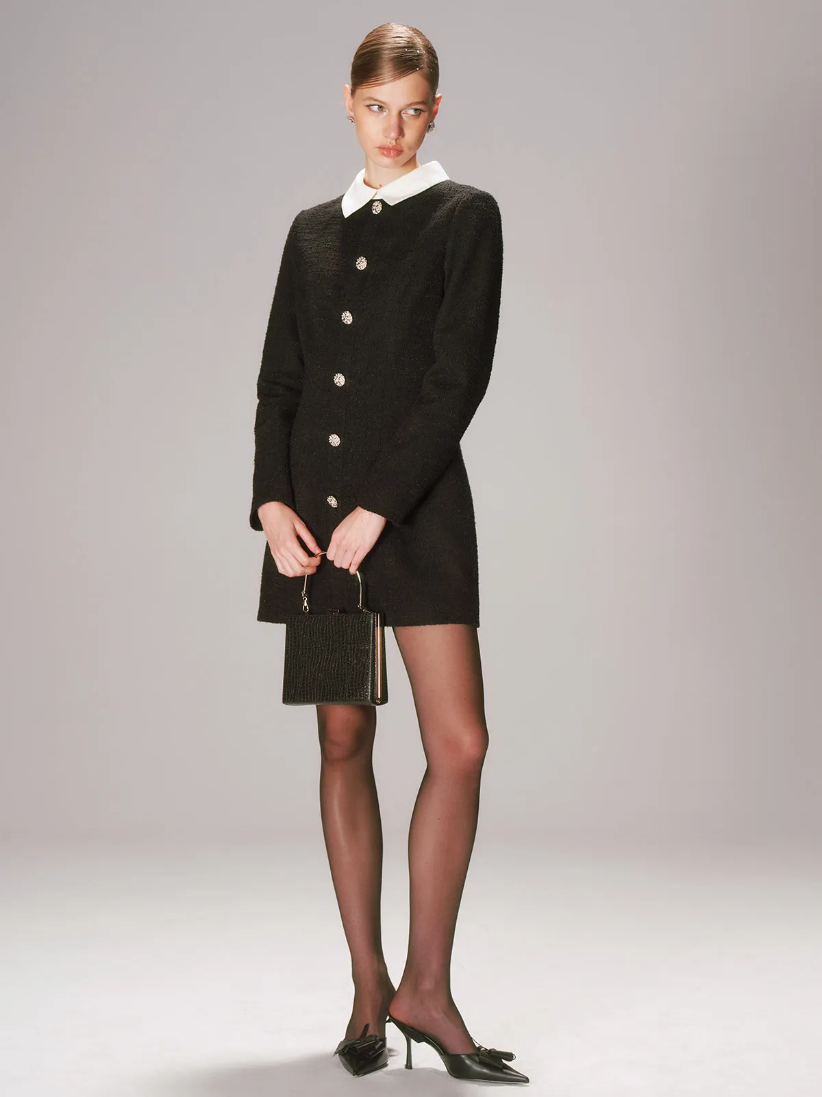 Contrast Collar Tweed Mini Dress sold by COMMENSE product image thumbnail 4