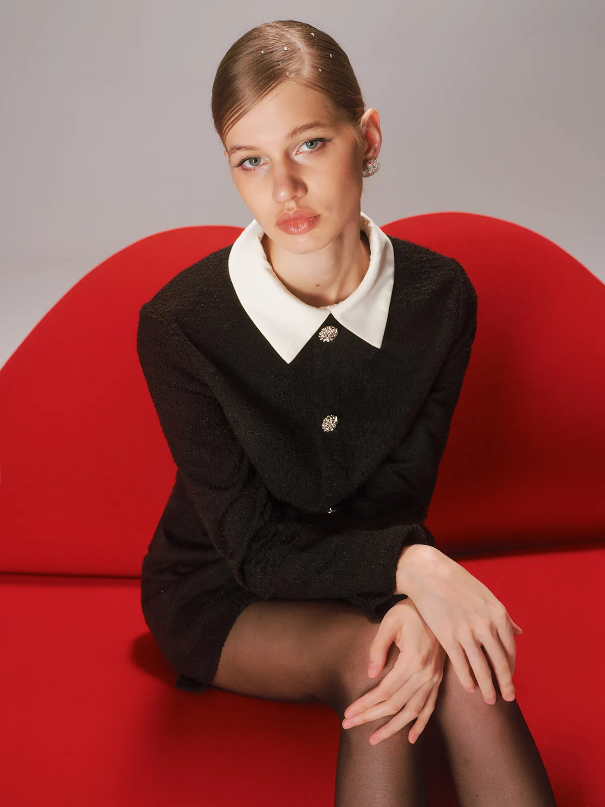 Contrast Collar Tweed Mini Dress sold by COMMENSE