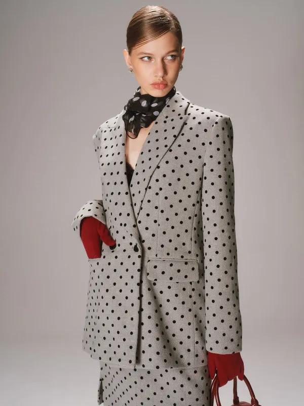 Polka Dot Double-Breasted Blazer sold by COMMENSE