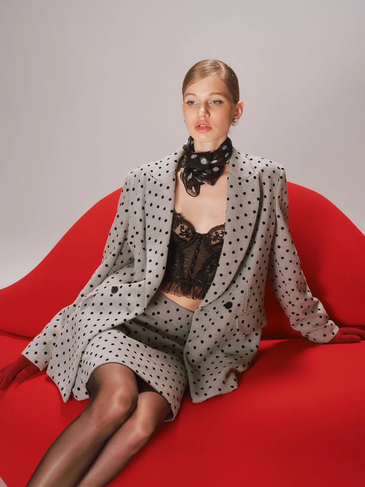 Polka Dot Double-Breasted Blazer sold by COMMENSE product image thumbnail 3