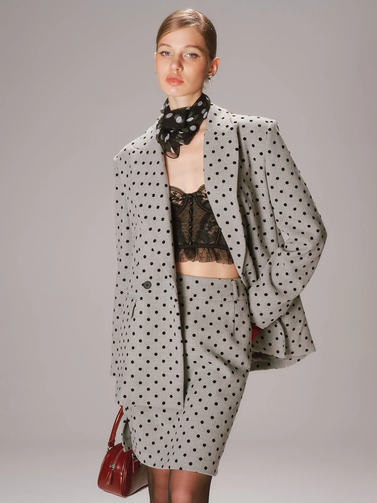 Polka Dot Double-Breasted Blazer sold by COMMENSE product image thumbnail 4