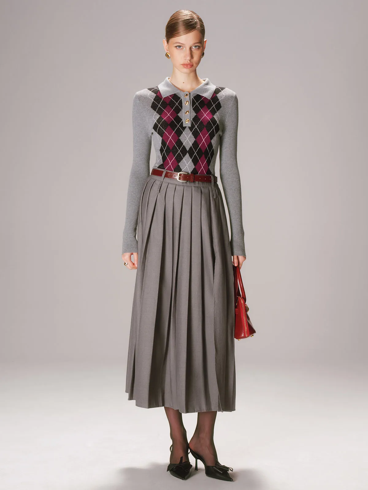 Argyle Wool-Blend Polo Knit Top sold by COMMENSE product image thumbnail 2