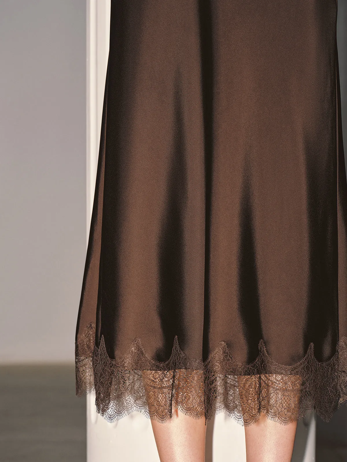 Lace Hem Satin Midi Skirt sold by COMMENSE product image thumbnail 2