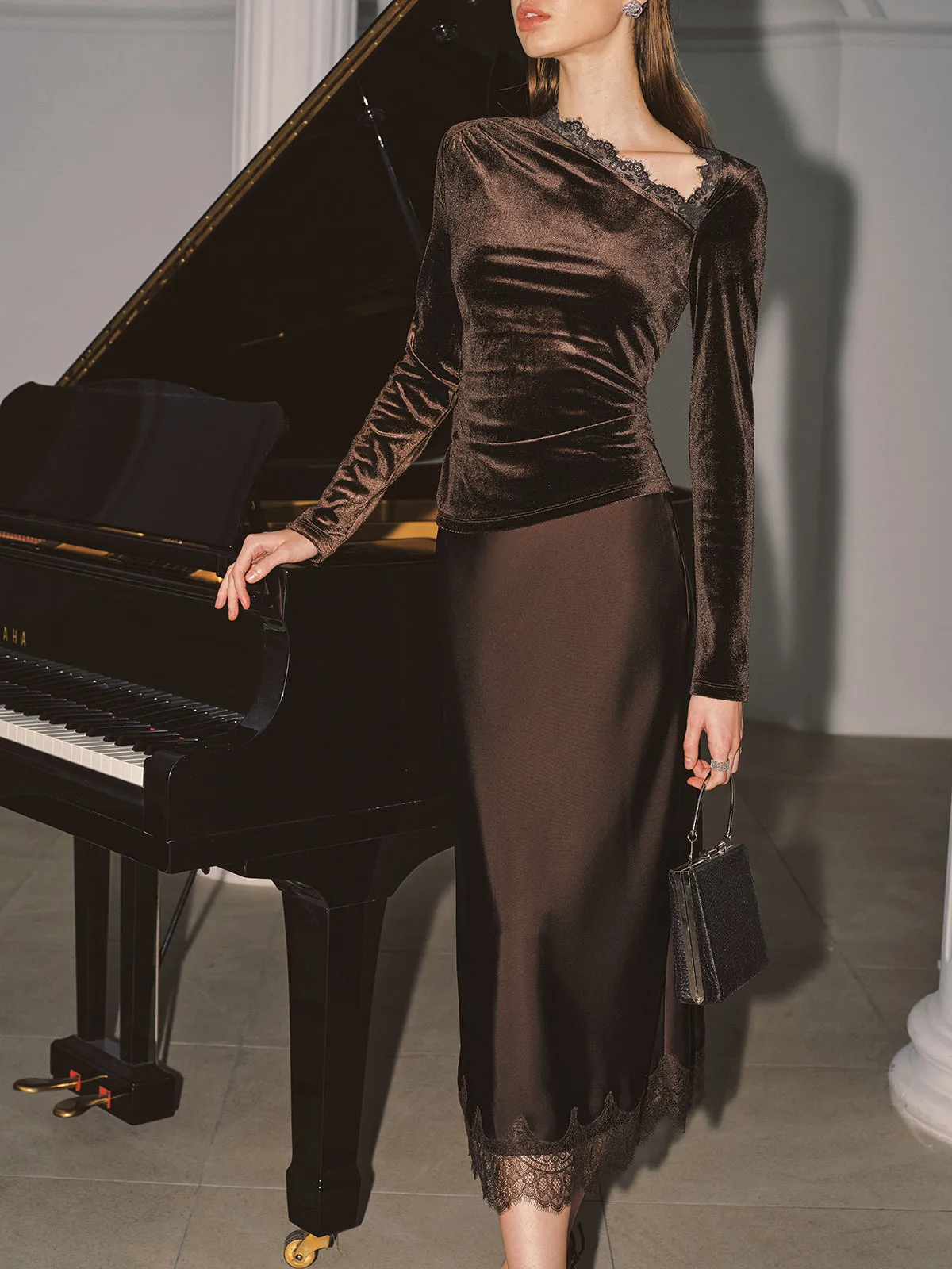 Lace Hem Satin Midi Skirt sold by COMMENSE product image thumbnail 3