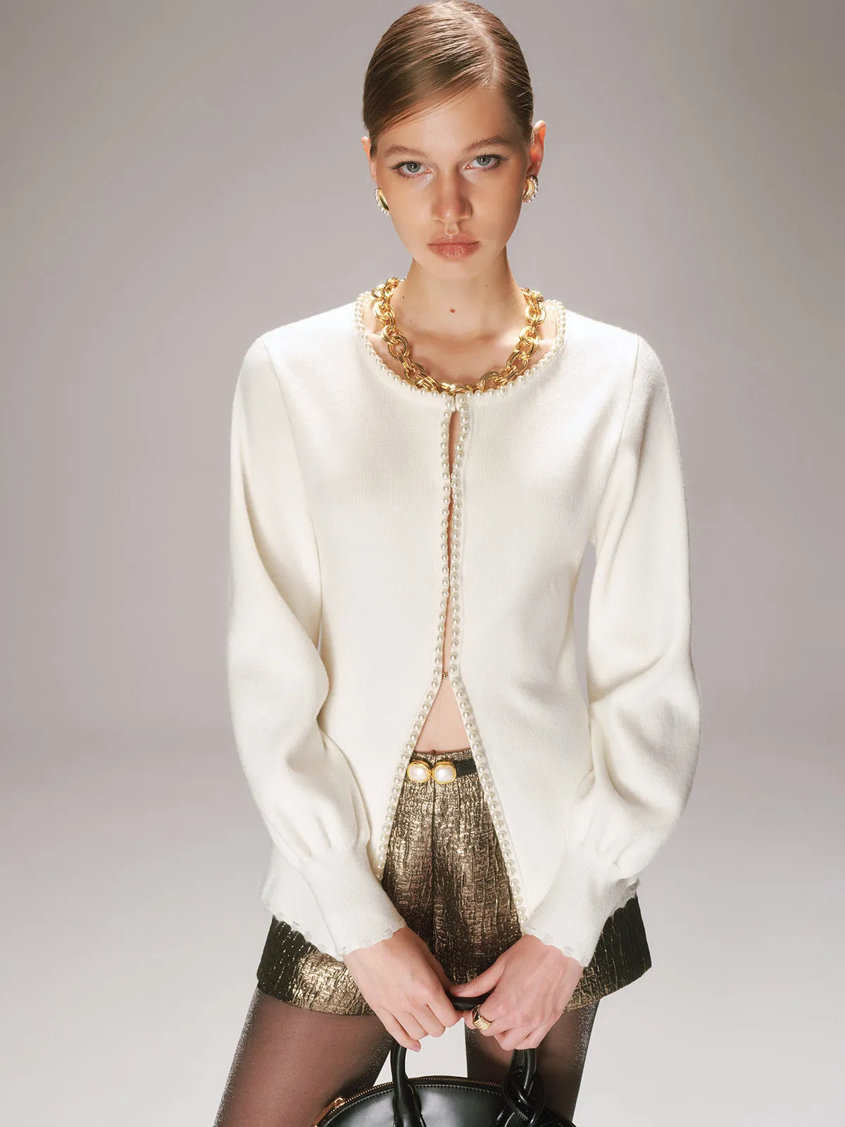 Pearl Trim Knit Cardigan sold by COMMENSE product image thumbnail 5