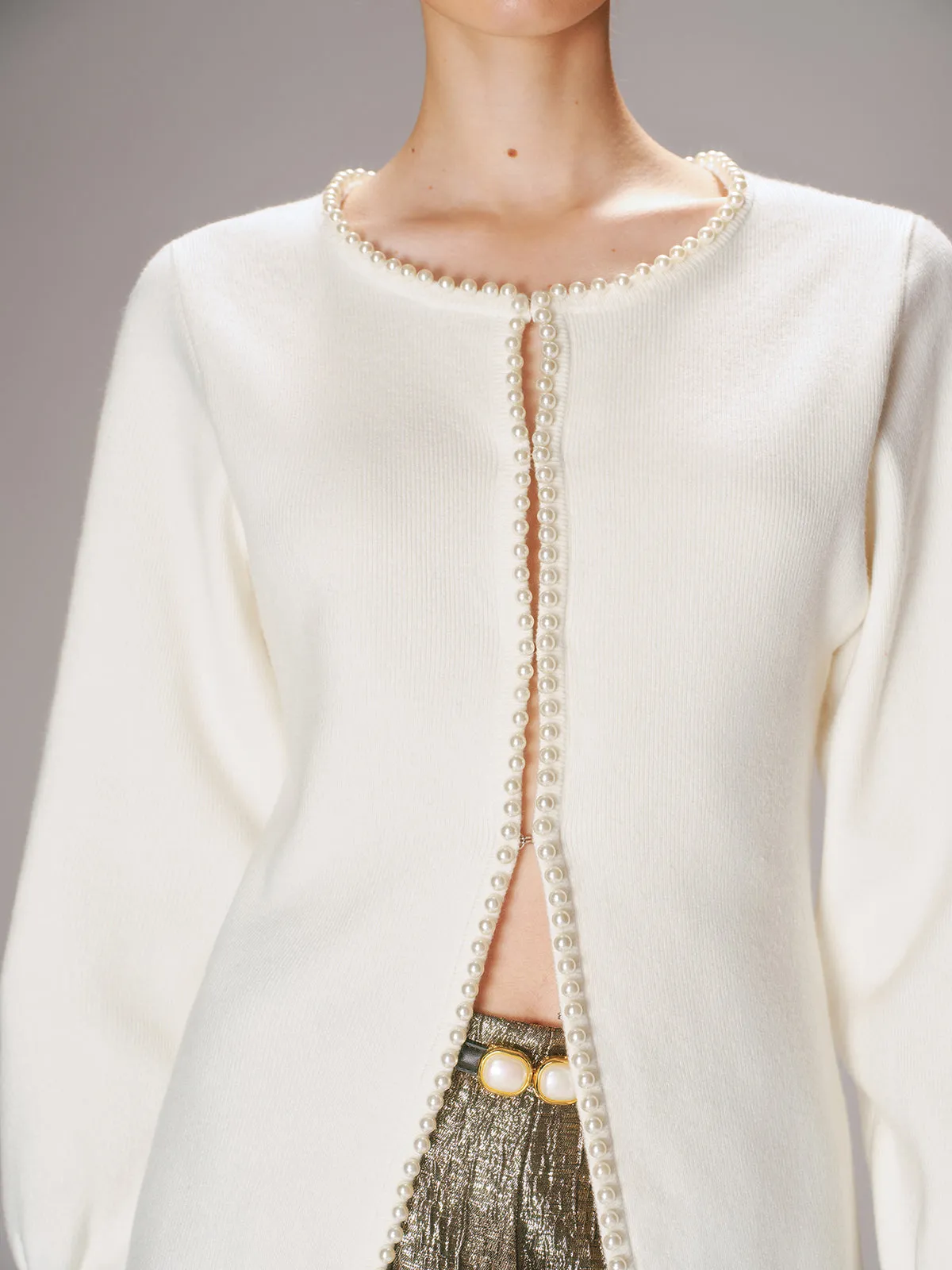 Pearl Trim Knit Cardigan sold by COMMENSE product image thumbnail 4