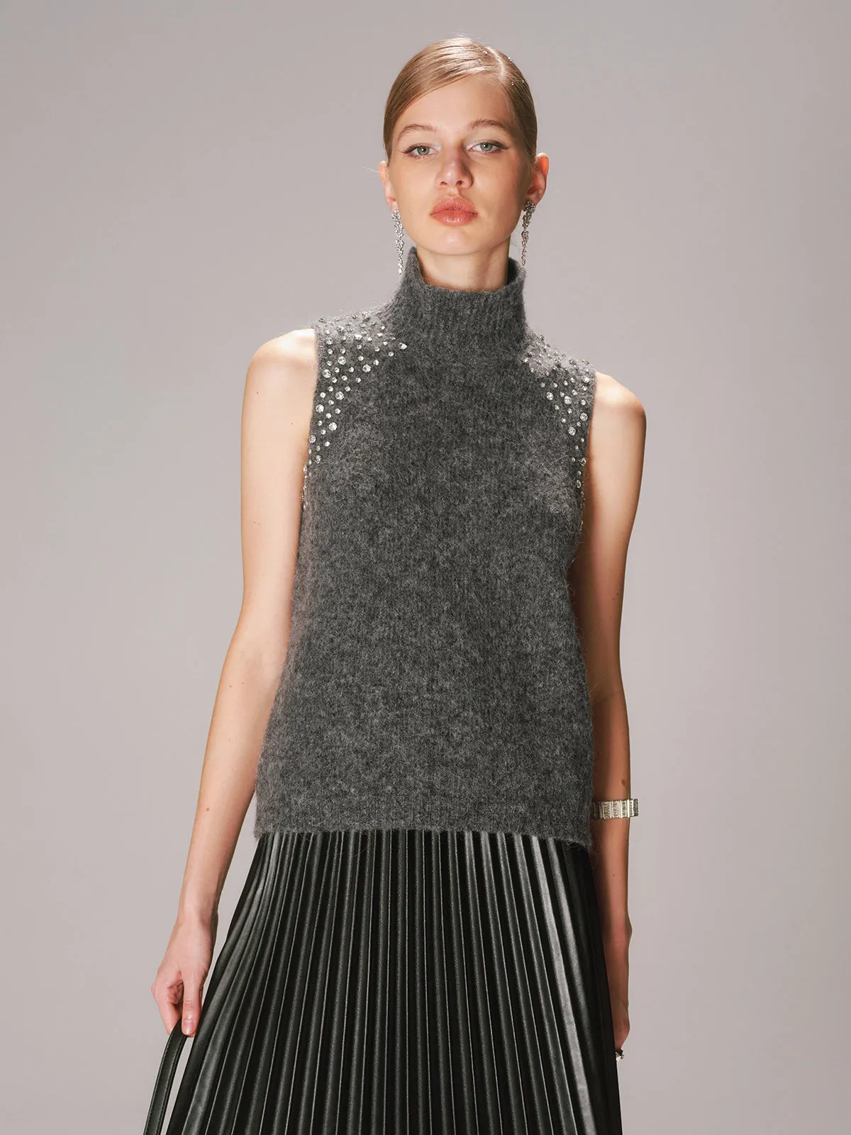 Crystal Embellished Wool-Blend Sweater Vest sold by COMMENSE product image thumbnail 2