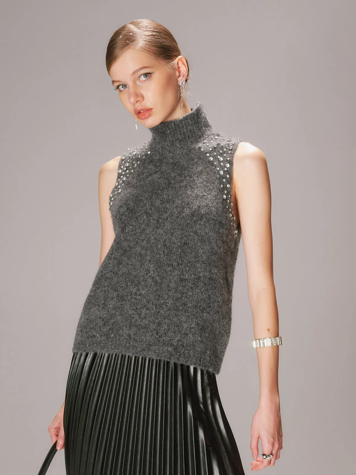 Crystal Embellished Wool-Blend Sweater Vest sold by COMMENSE product image thumbnail 5