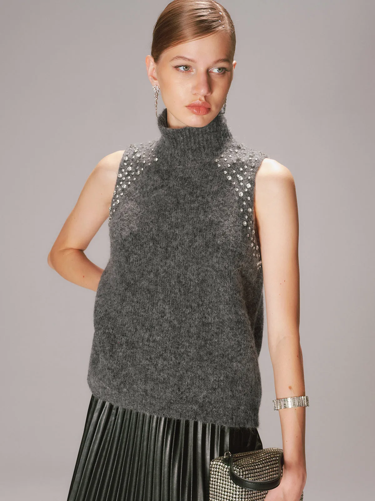 Crystal Embellished Wool-Blend Sweater Vest sold by COMMENSE product image thumbnail 4