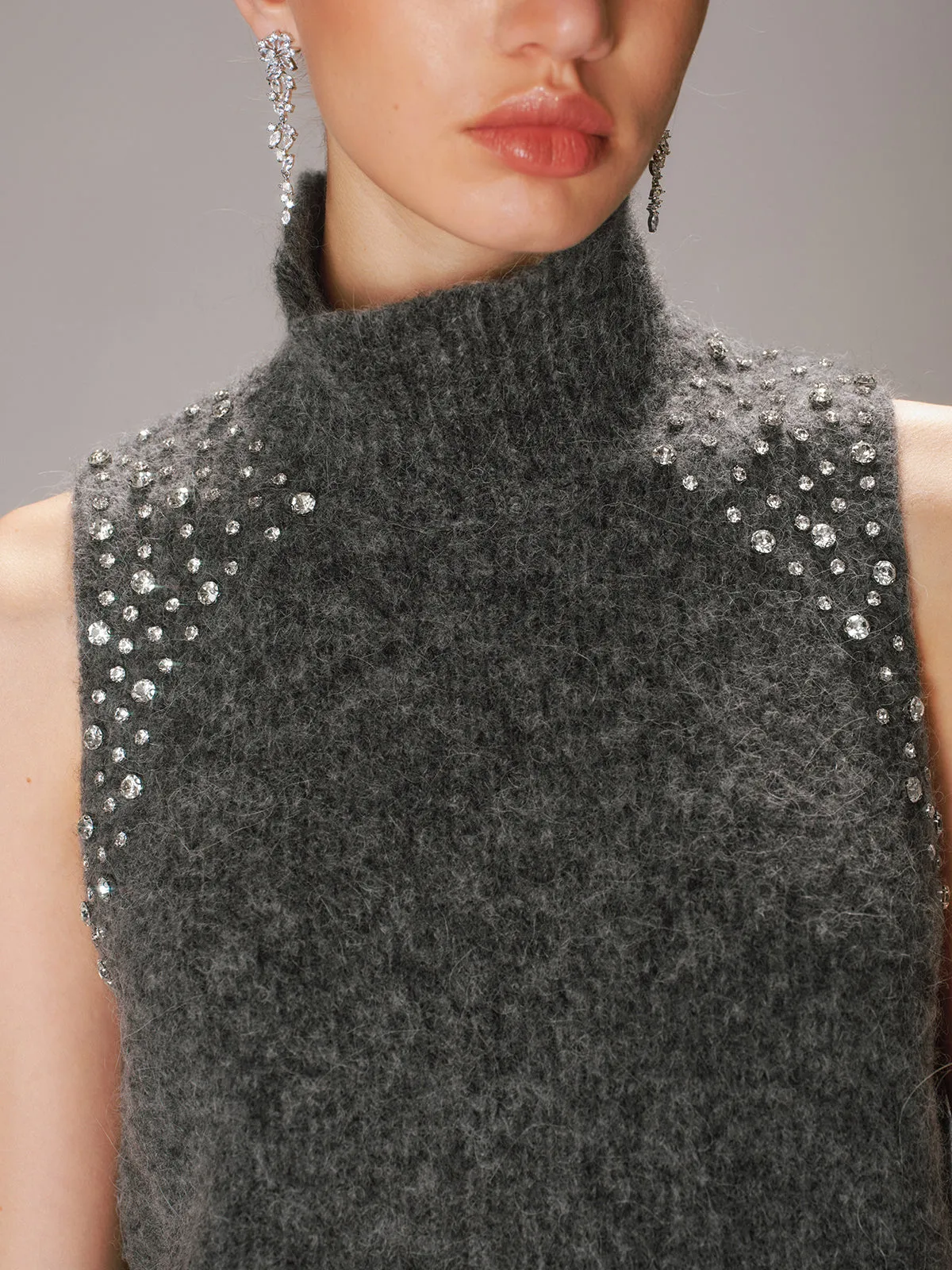 Crystal Embellished Wool-Blend Sweater Vest sold by COMMENSE product image thumbnail 3