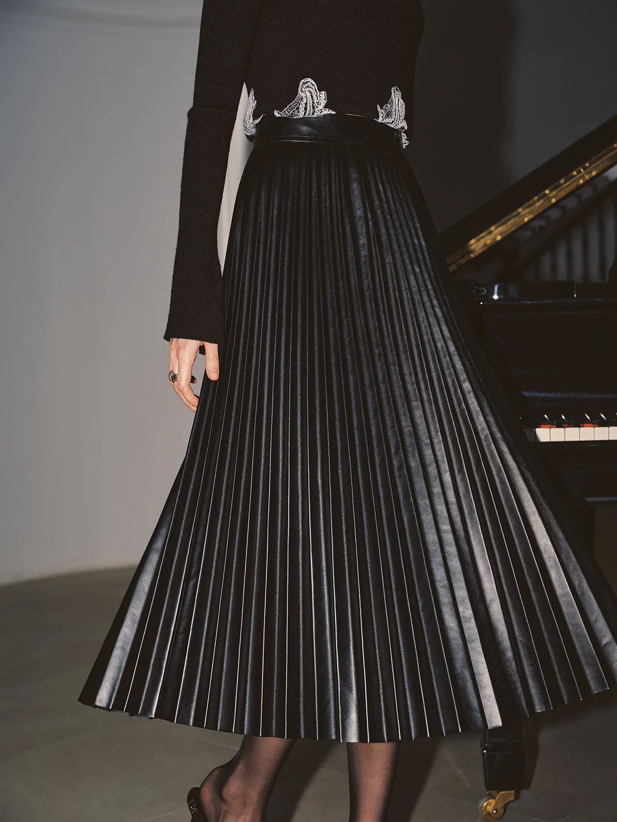 PU Pleated Midi Skirt sold by COMMENSE product image thumbnail 3