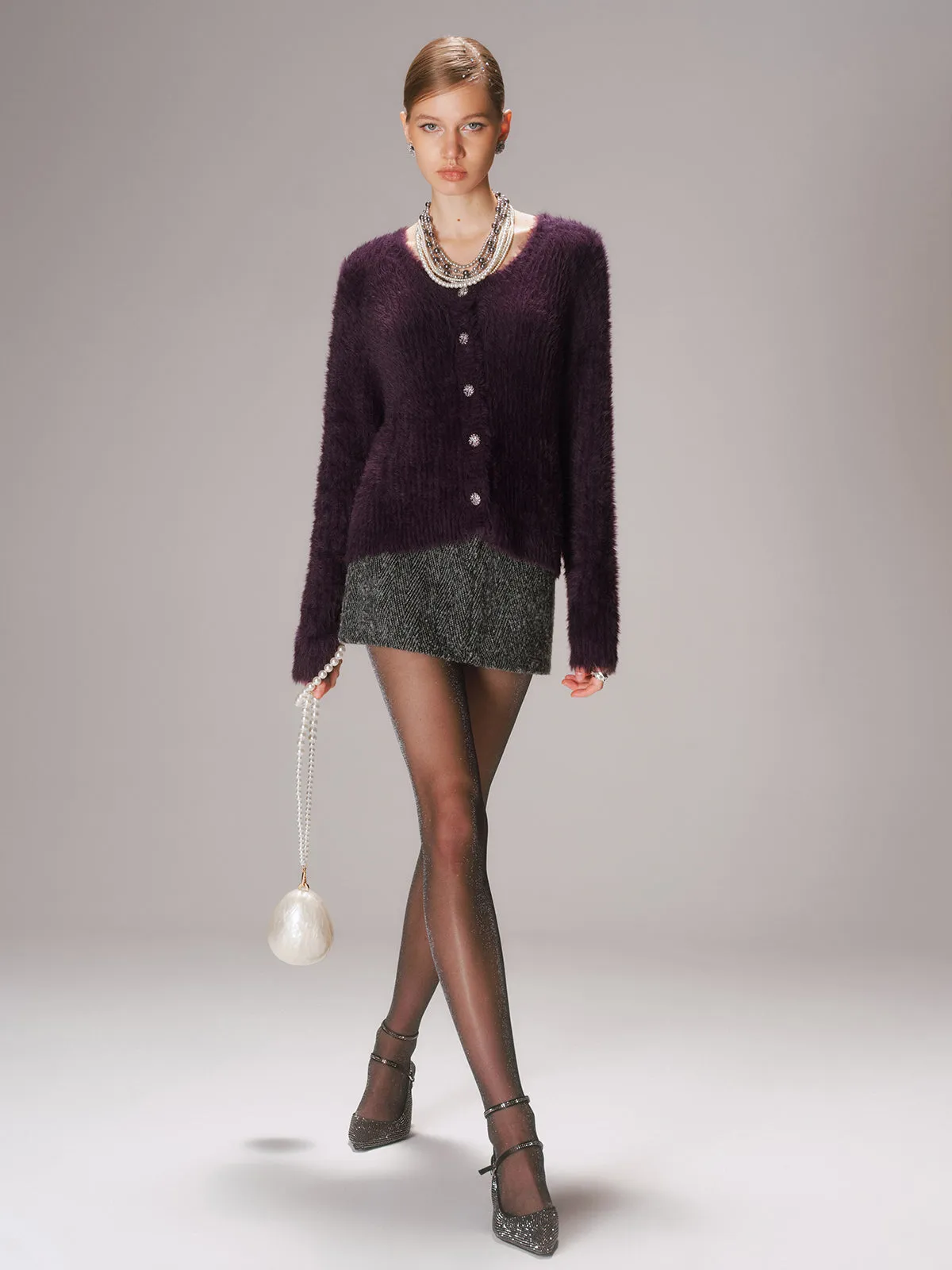 Button-Front Fuzzy Knit Cardigan sold by COMMENSE product image thumbnail 5