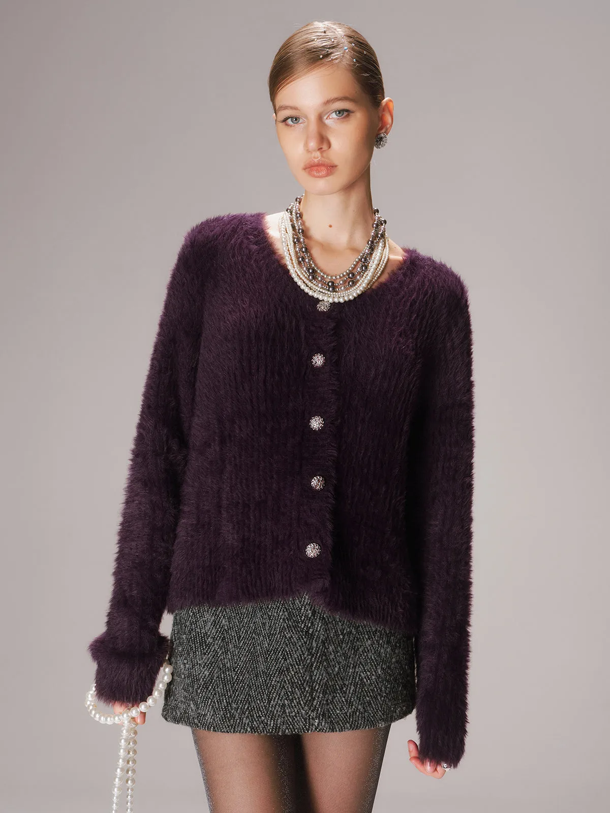 Button-Front Fuzzy Knit Cardigan sold by COMMENSE product image thumbnail 2