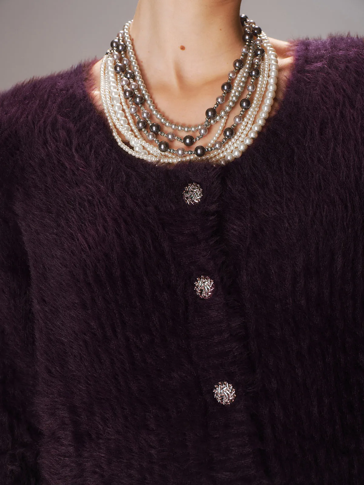 Button-Front Fuzzy Knit Cardigan sold by COMMENSE product image thumbnail 3