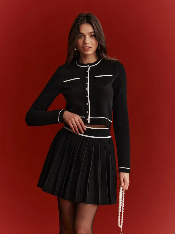 Contrast Trim Cropped Cardigan sold by COMMENSE