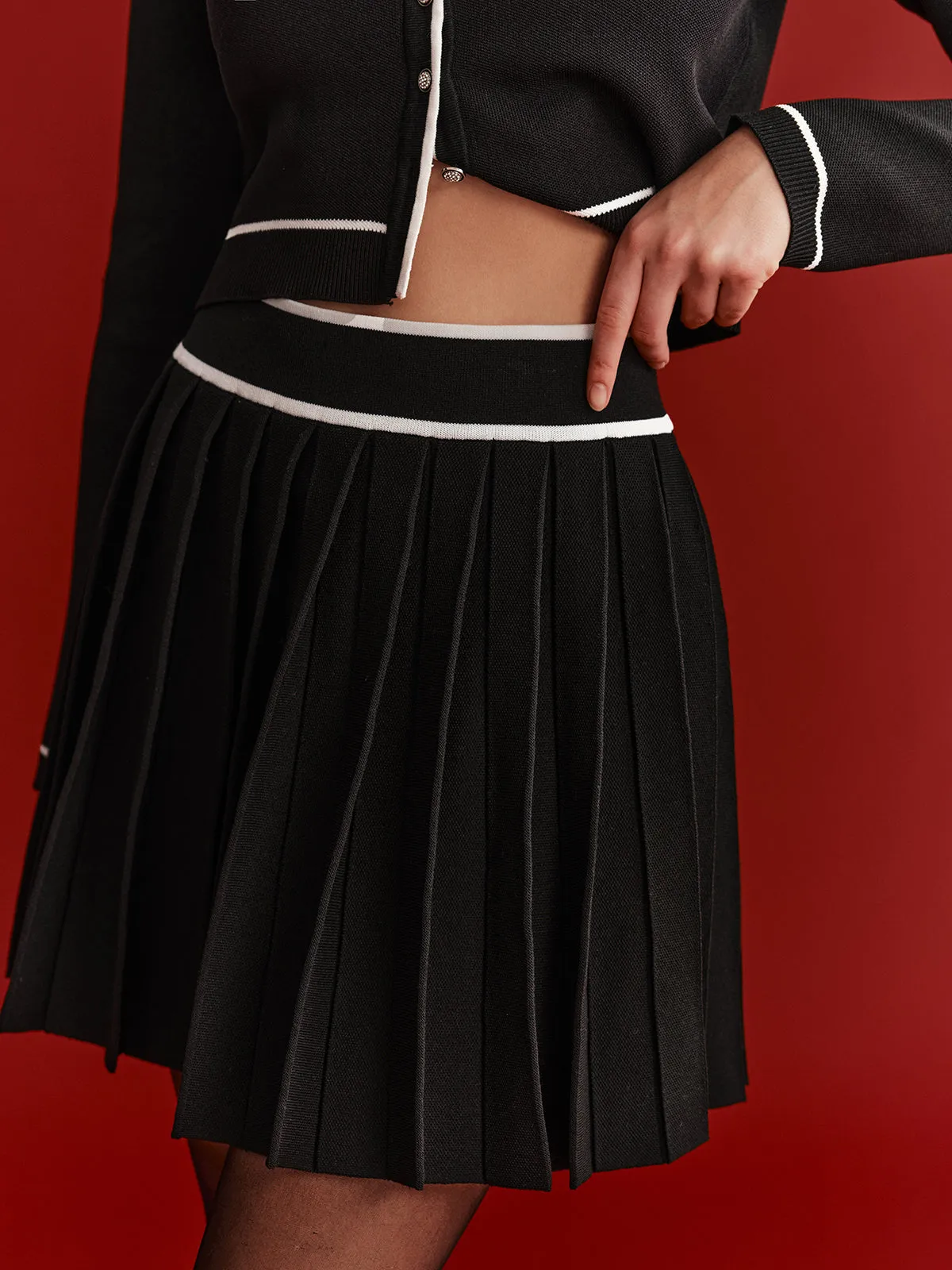 Contrast Trim Pleated Mini Skirt sold by COMMENSE product image thumbnail 2