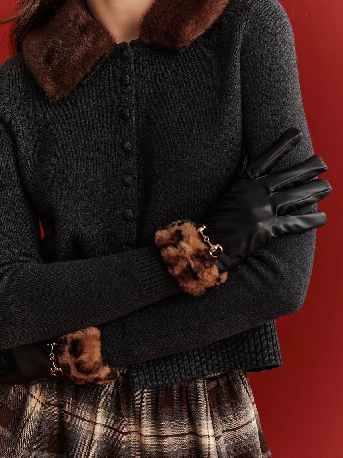 Faux Fur Collar Wool-Blend Cardigan sold by COMMENSE