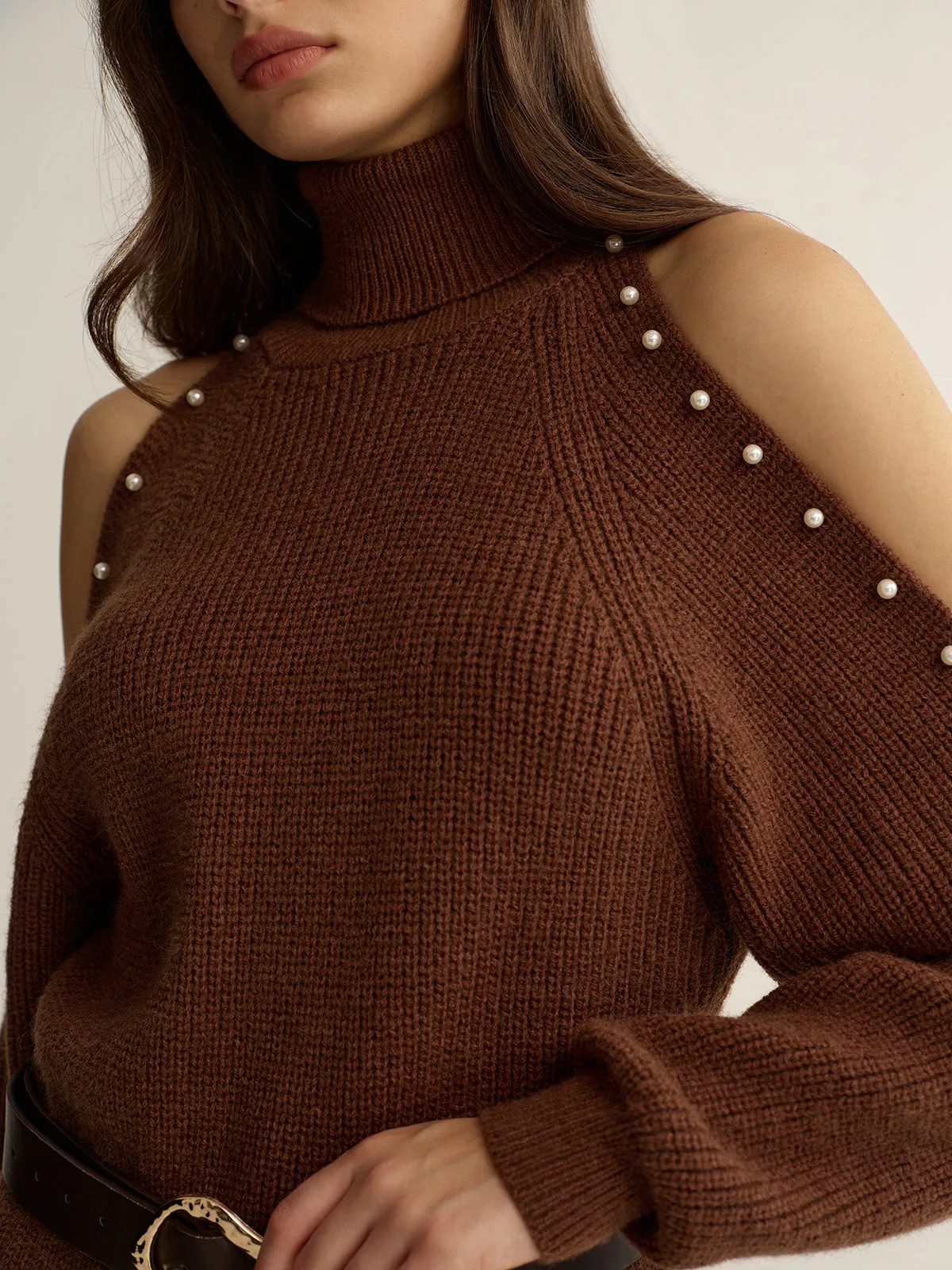 Belted Cold-Shoulder Turtleneck Knit Dress sold by COMMENSE product image thumbnail 5